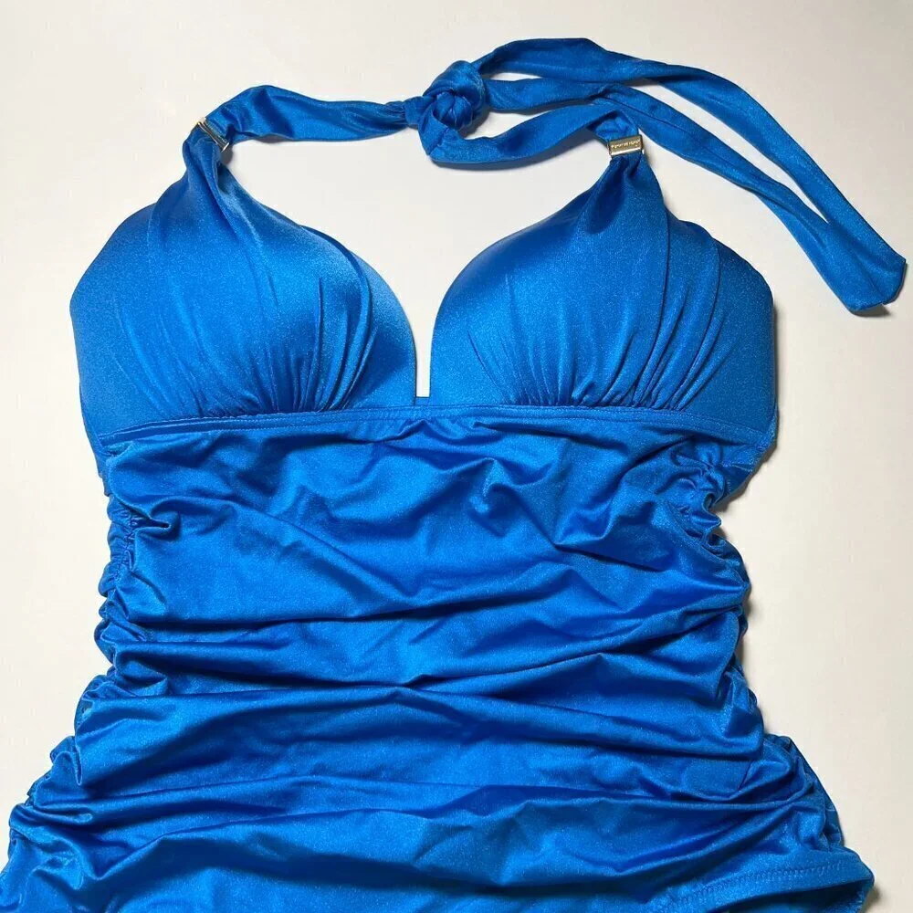 Victoria Secret Large L One Piece Swimsuit Bikini Push Up Ruched Shocking Blue